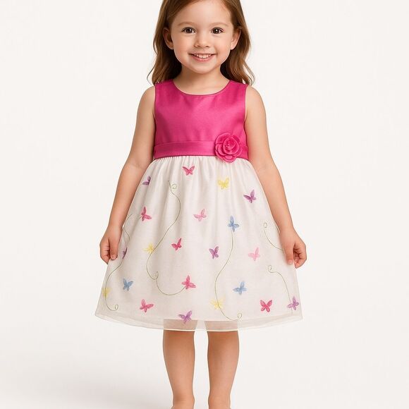 Girls 4T Butterfly Easter Dress – New Horizons – Pink & White Spring Party Dress - Picture 1 of 15